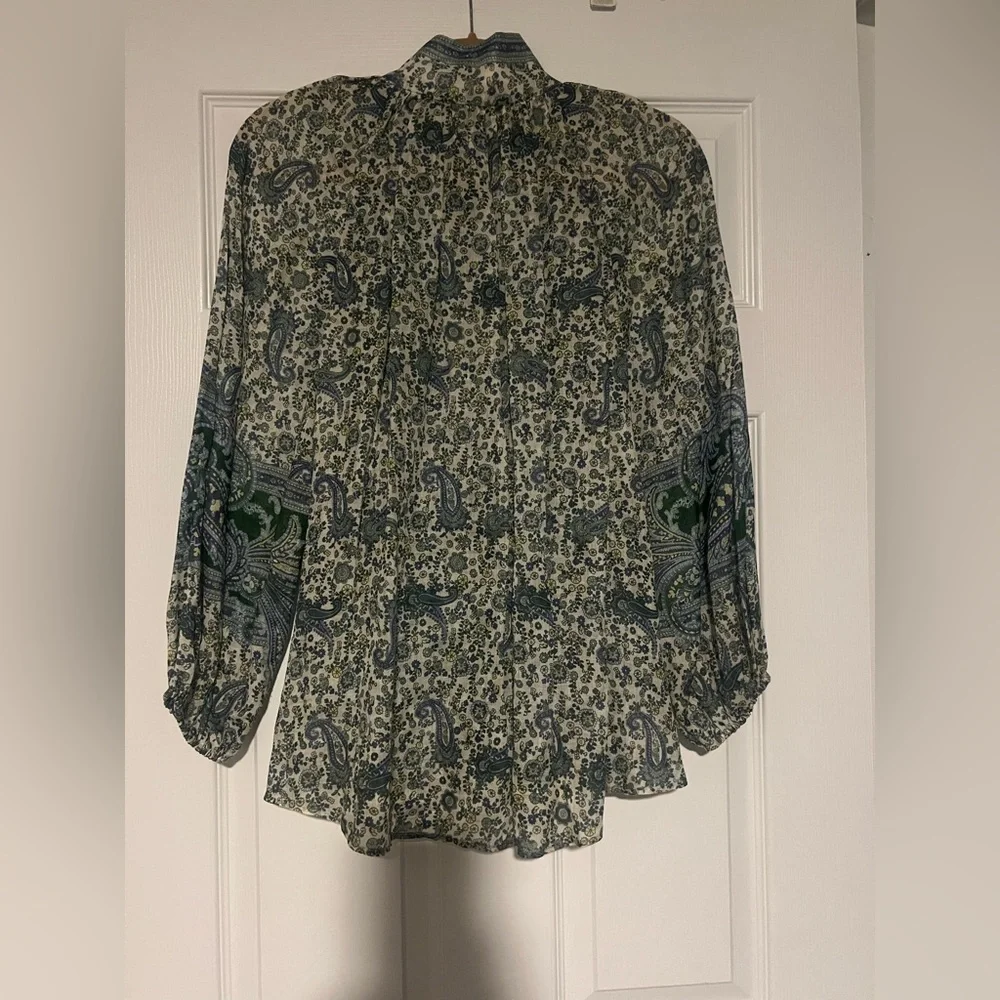 ZIMMERMANN OTTIE LINEN BILLOW BLOUSE GREEN PAISLEY - Picture 9 of 14